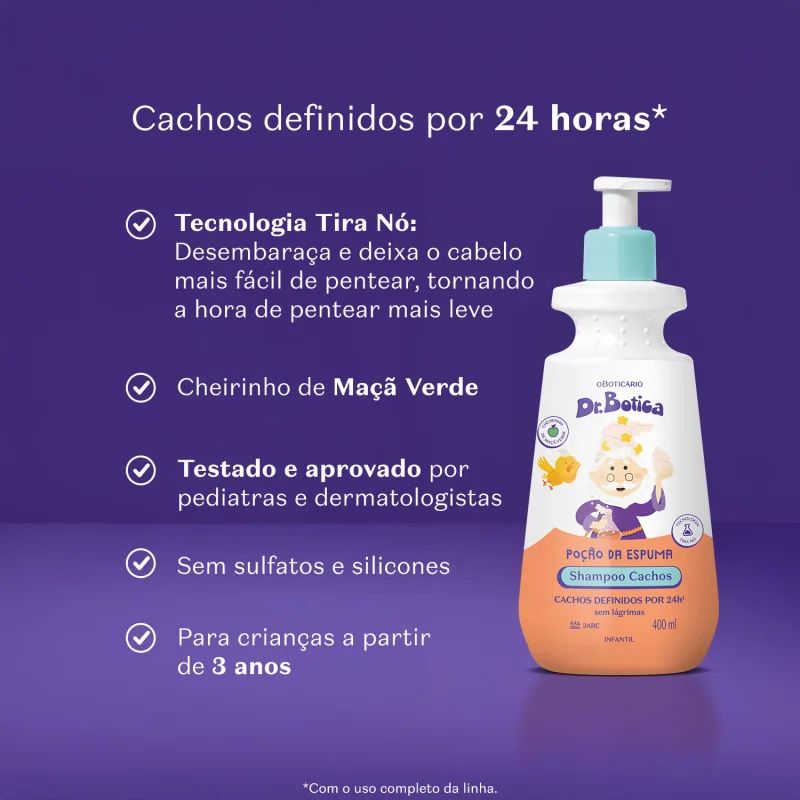 SHAMPOO INFANTIL CABELOS CACHEADOS 3 ABC DR.BOTICA PO��O DA ESPUMA 400ML